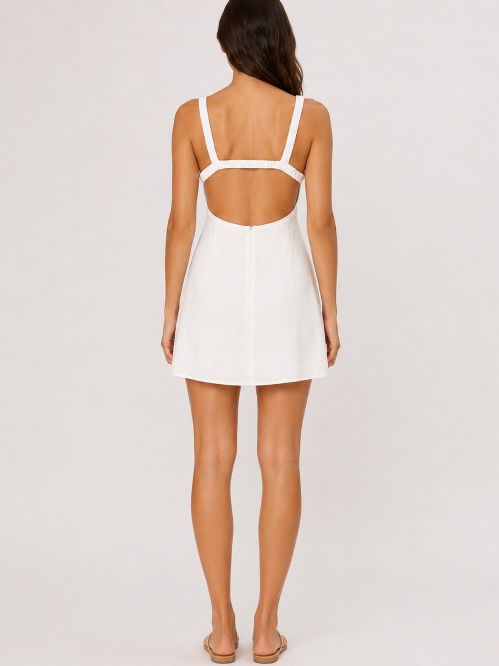 Sky to Moon White Linen Blend Open Back Mini Dress M - Picture 3 of 13